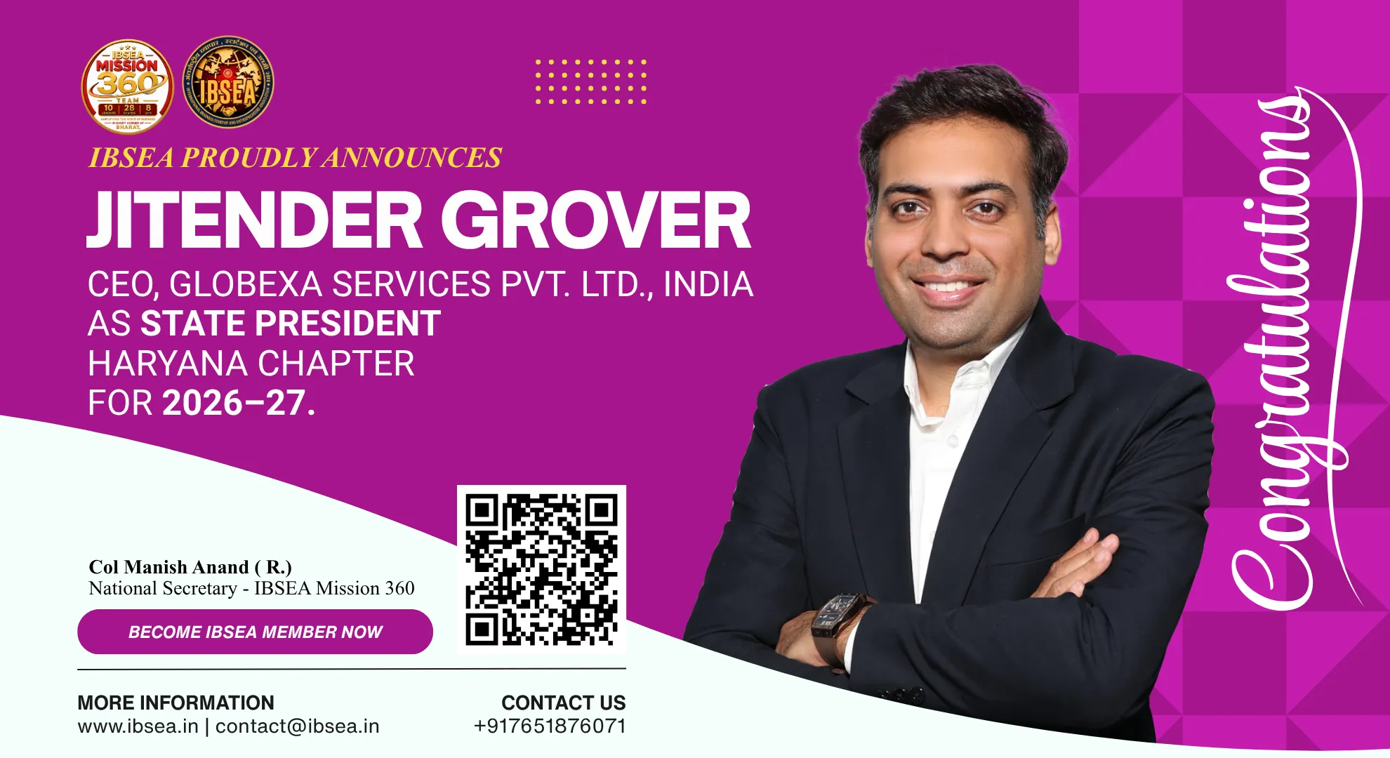IBSEA Welcomes Jitender Grover as State President – Haryana | 2026–27